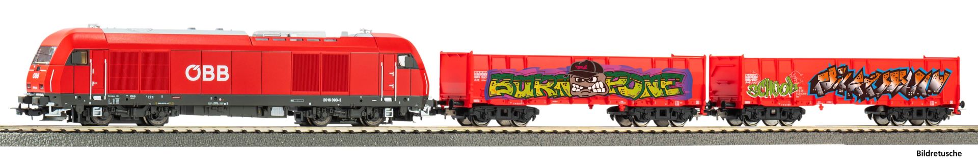 Piko 57033 - Analoges Startset mit Rh 2016 und zwei Güterwagen, ÖBB, Ep.V, A-Gleis mit Bettung