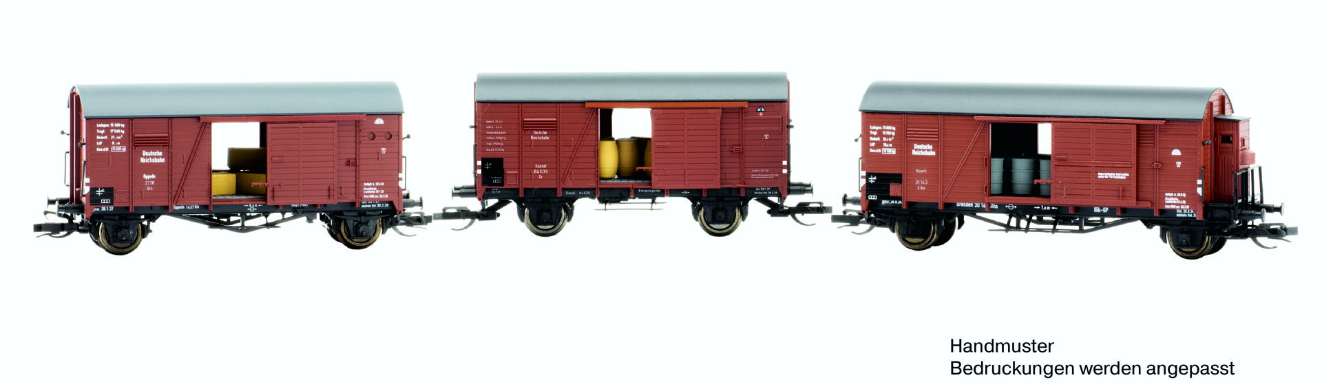 Hädl 115601 - 3er Set gedeckte Güterwagen mit Ladegütern, DRG, Ep.II