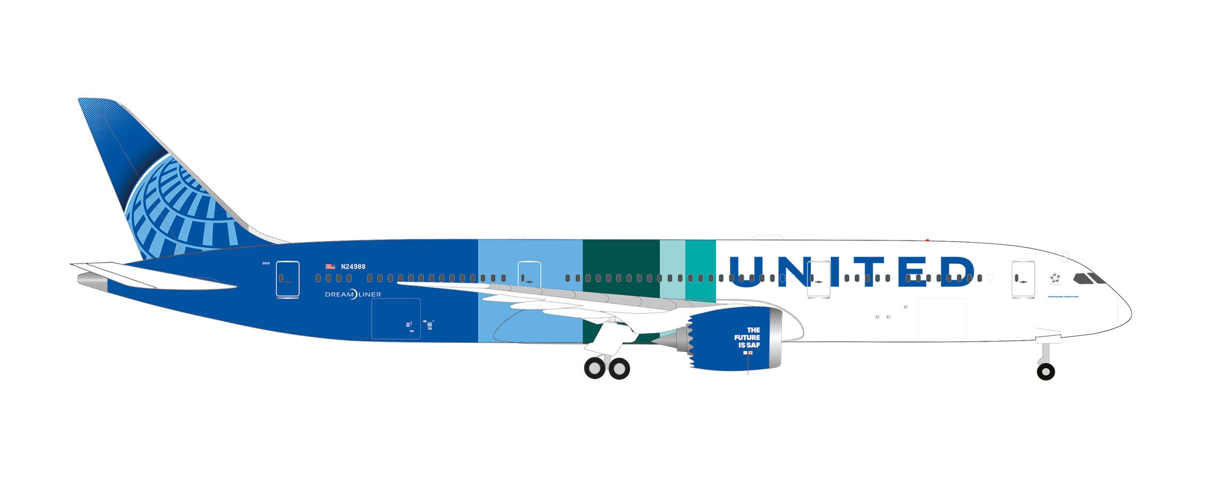 Herpa 538565 - United Airlines Boeing 787-9 Dreamliner "The Future is SAF" - N24988 Herpa 538565 - United Airlines Boeing 787-9 Dreamliner "The Future is SAF" - N24988
