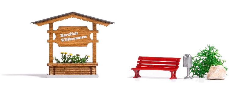 Busch 1144 - Ortseingangsschild aus Holz, fertig montiert Busch 1144 - Ortseingangsschild aus Holz, fertig montiert