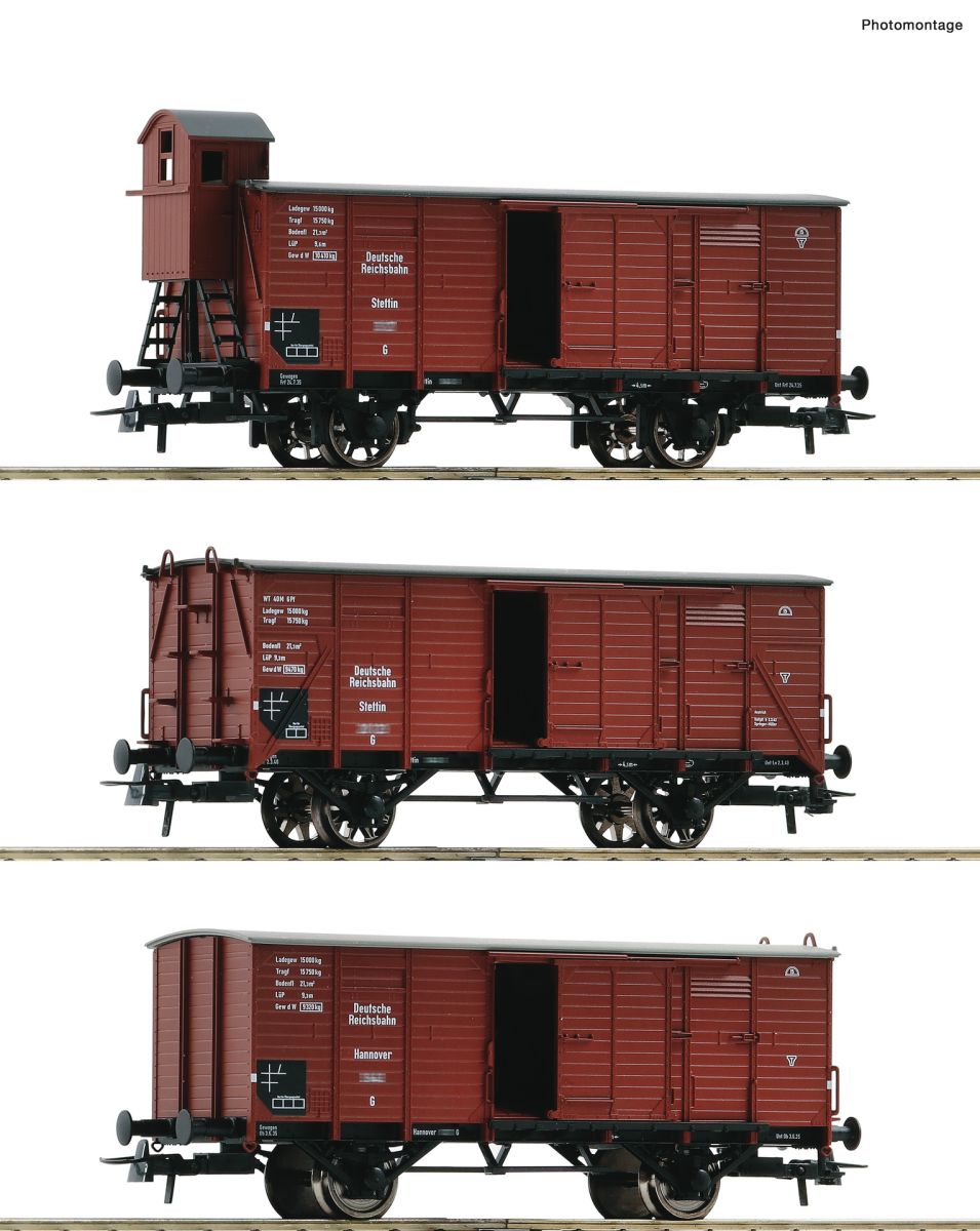 Roco 6600037 - 3er Set gedeckte Güterwagen, DRG, Ep.II