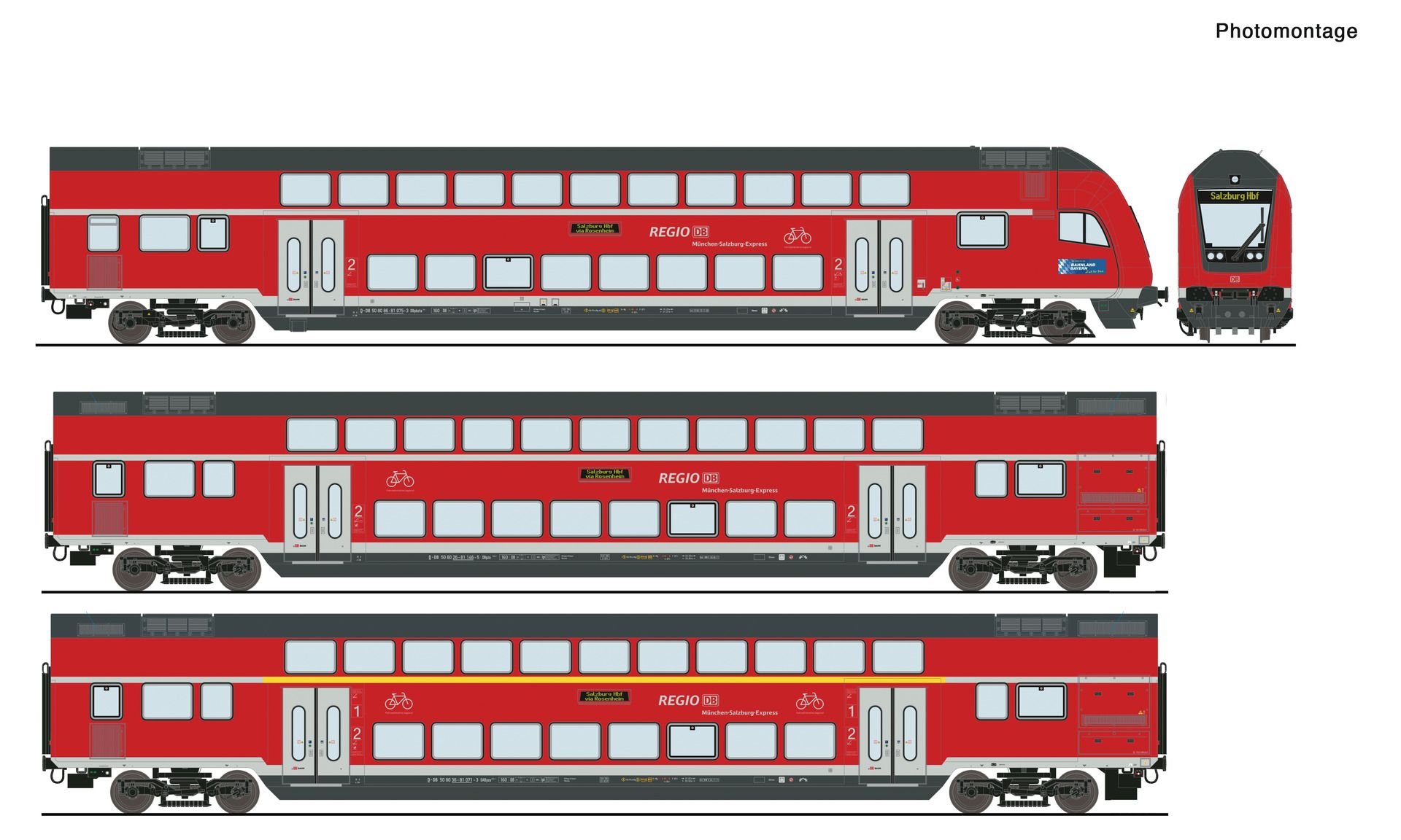 Roco 6210144 - 3er Set Doppelstockwagen mit Steuerwagen, DBAG, Ep.VI, DC-Digital