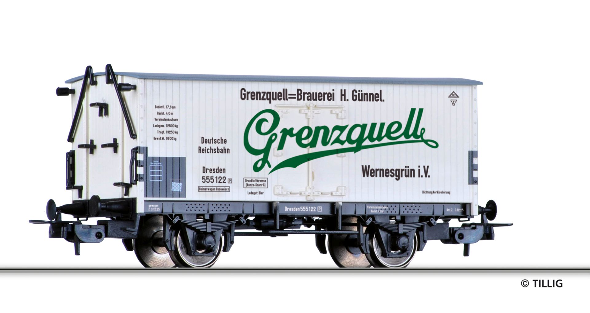 Tillig 77069 - Kühlwagen 'Brauerei Grenzquell', DRG, Ep.II