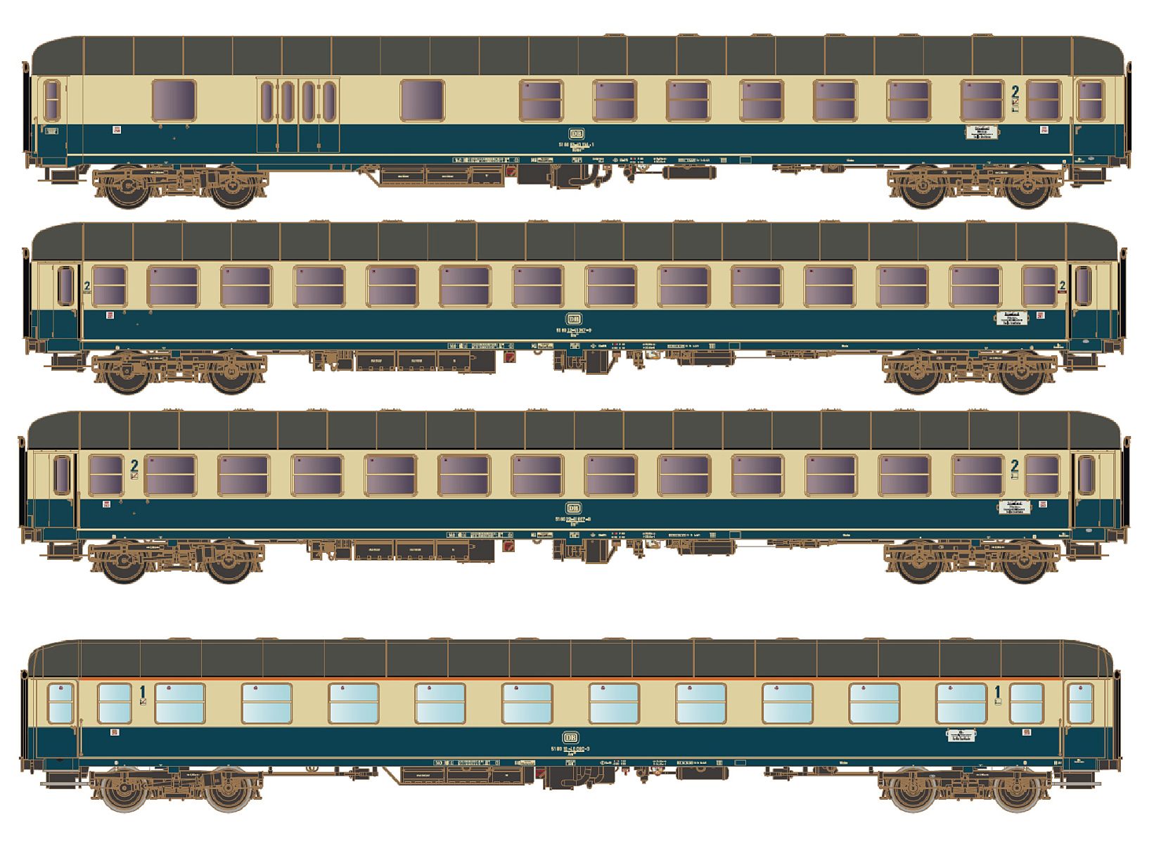 Hobbytrain H43050 - 4er Set Personenwagen D351, Set A, DB, Ep.IV