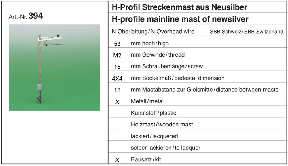 Sommerfeldt 394 - 5 H-Profil-Streckenmasten, Neusilber