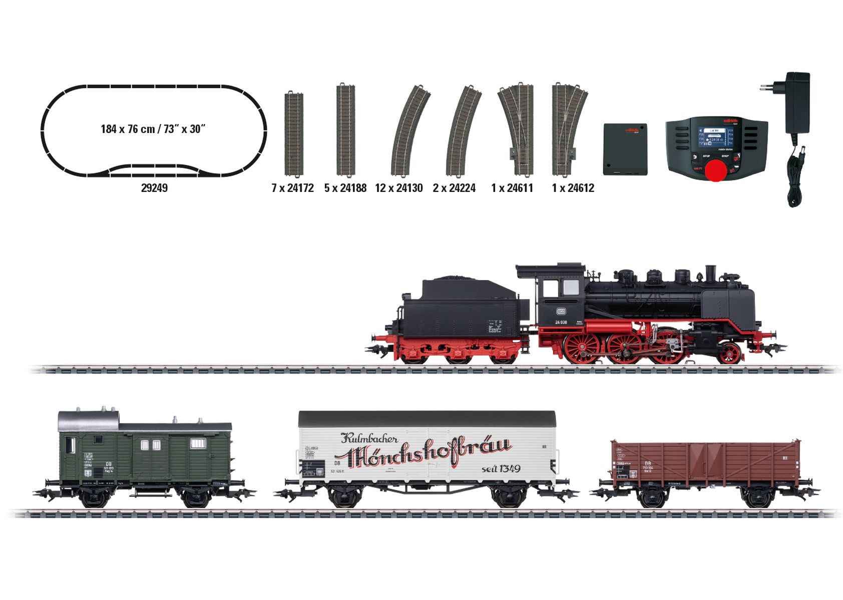 Märklin 29249 - Digitales Startset mit BR 24 und Güterzug, DB, Ep.III, MFX-Sound, Mobil Station