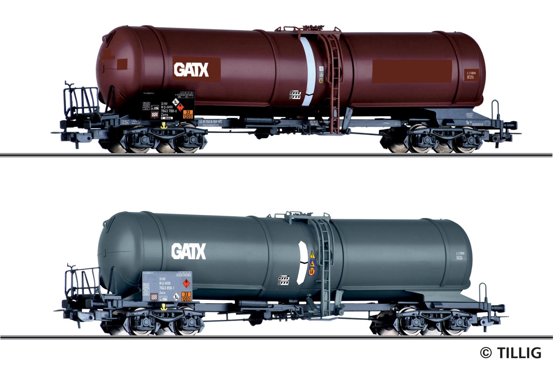 Tillig 70069 - 2er Set  Kesselwagen Zans, GATX, Ep.VI