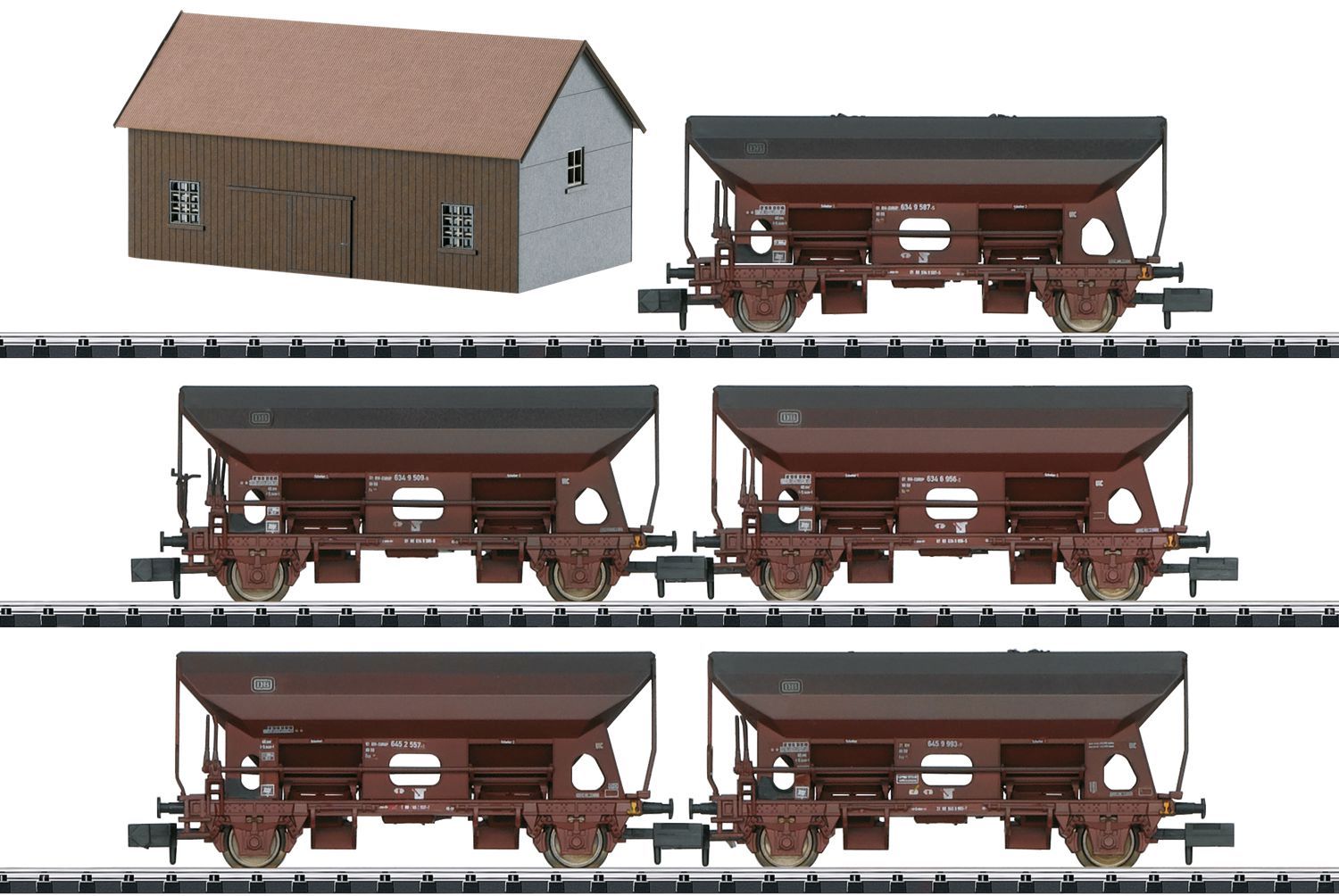 Trix 15536 - 5er Set Selbstentladewagen mit Ladegut, DB, Ep.IV