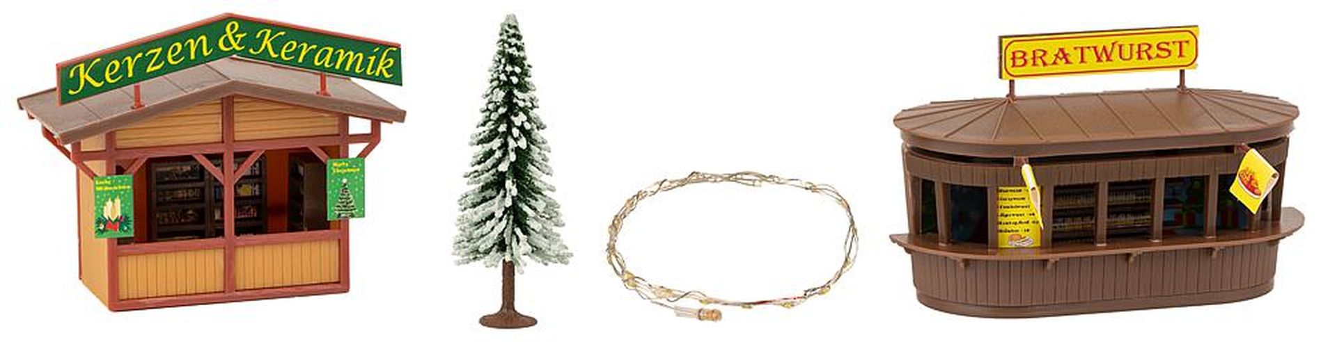 Faller 134002 - 2 Weihnachtsmarktbuden mit beleuchtetem Weihnachtsbaum