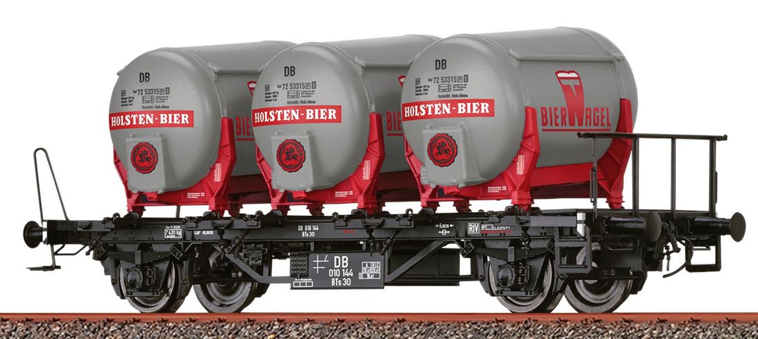 Brawa 50605 - Behältertragwagen BTs 30 mit Ddikr 621, DB, Ep.III 'Holsten-Bier'
