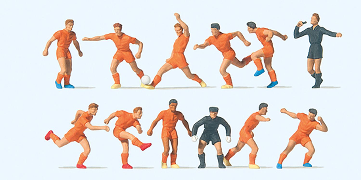 Preiser 10761 - Fussballmannschaft, orange Trikots und orange Hosen