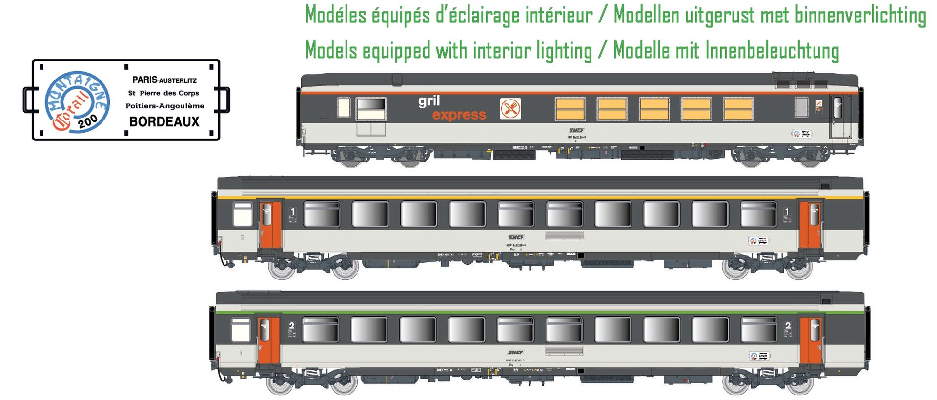 L.S. Models LS41997 - 3er Set Personenwagen, SNCF, Ep.IV, mit Innenbeleuchtung