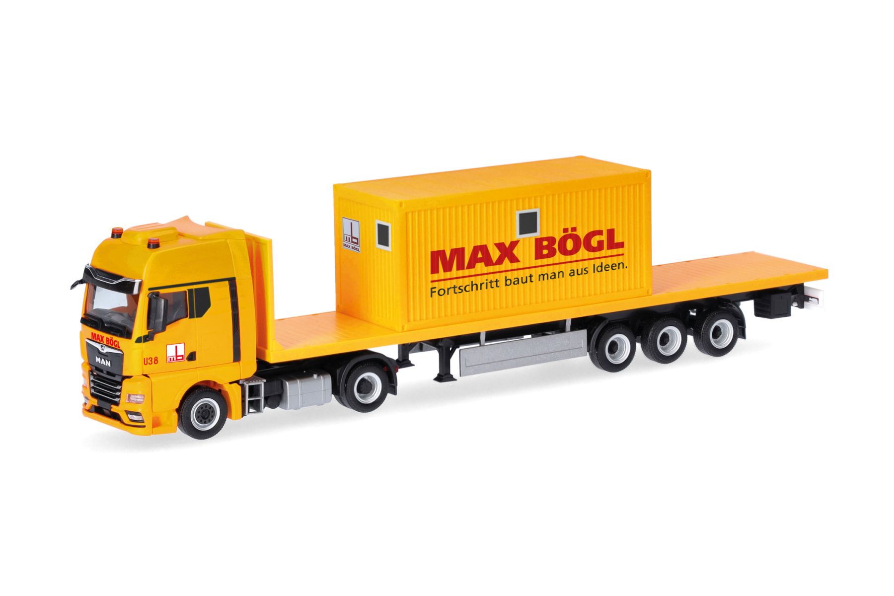 Herpa 318556 - MAN TGX GX Flachbett-Sattelzug mit Bürocontainer "Max Bögl"