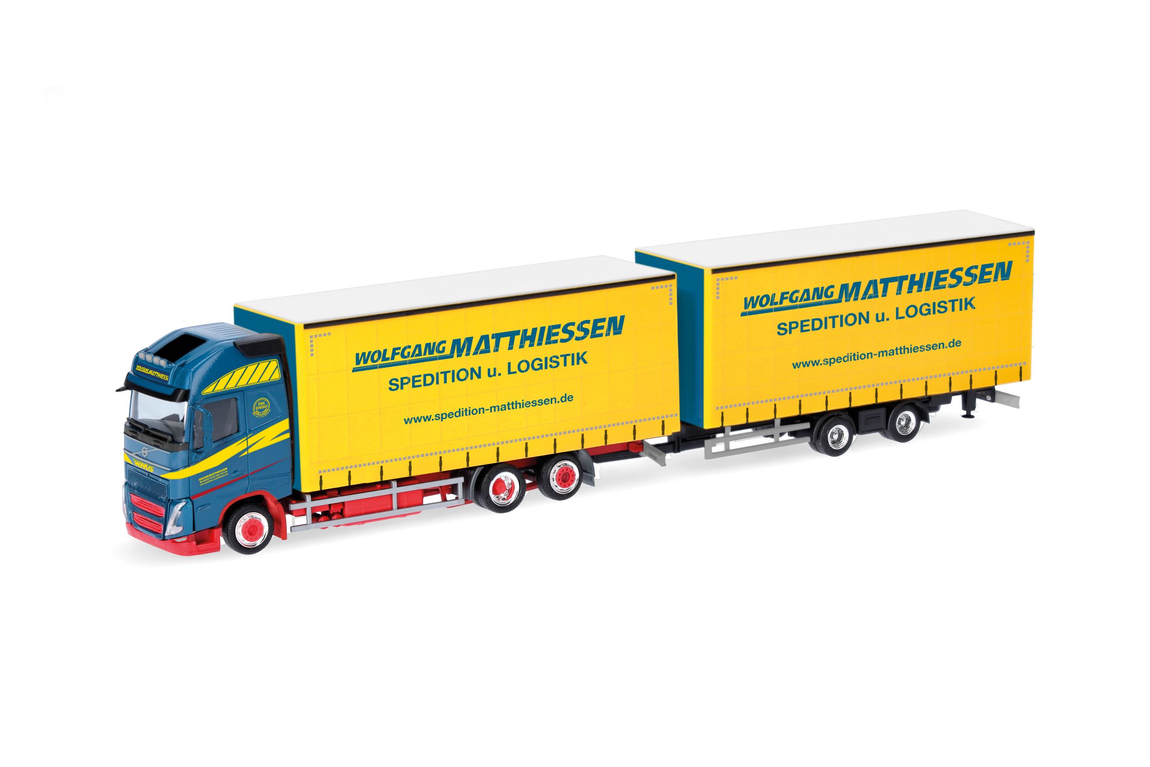 Herpa 319515 - Volvo FH GL XL 2020 Jumbogardinenplanentandem-Hängerzug "Wolfgang Matthiessen"