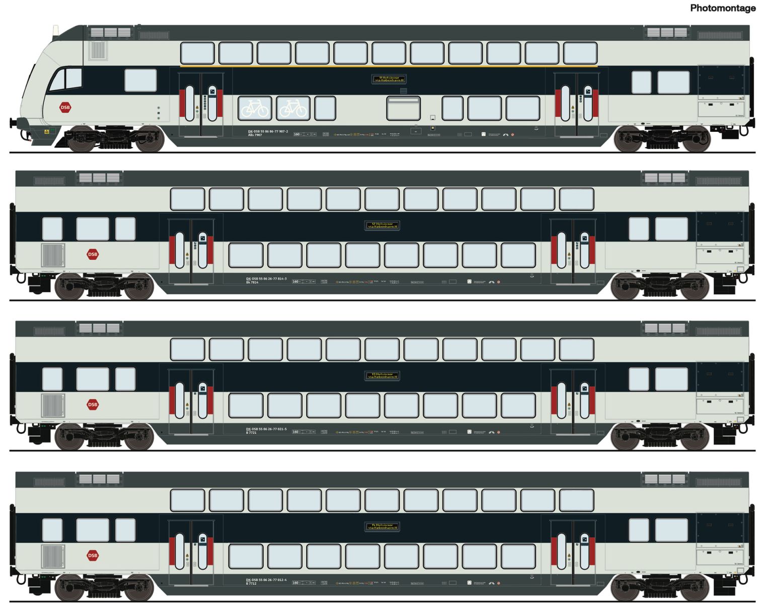 Roco 6220147 - 4er Set Doppelstockwagen mit Steuerwagen, DSB, Ep.VI, AC-Digital