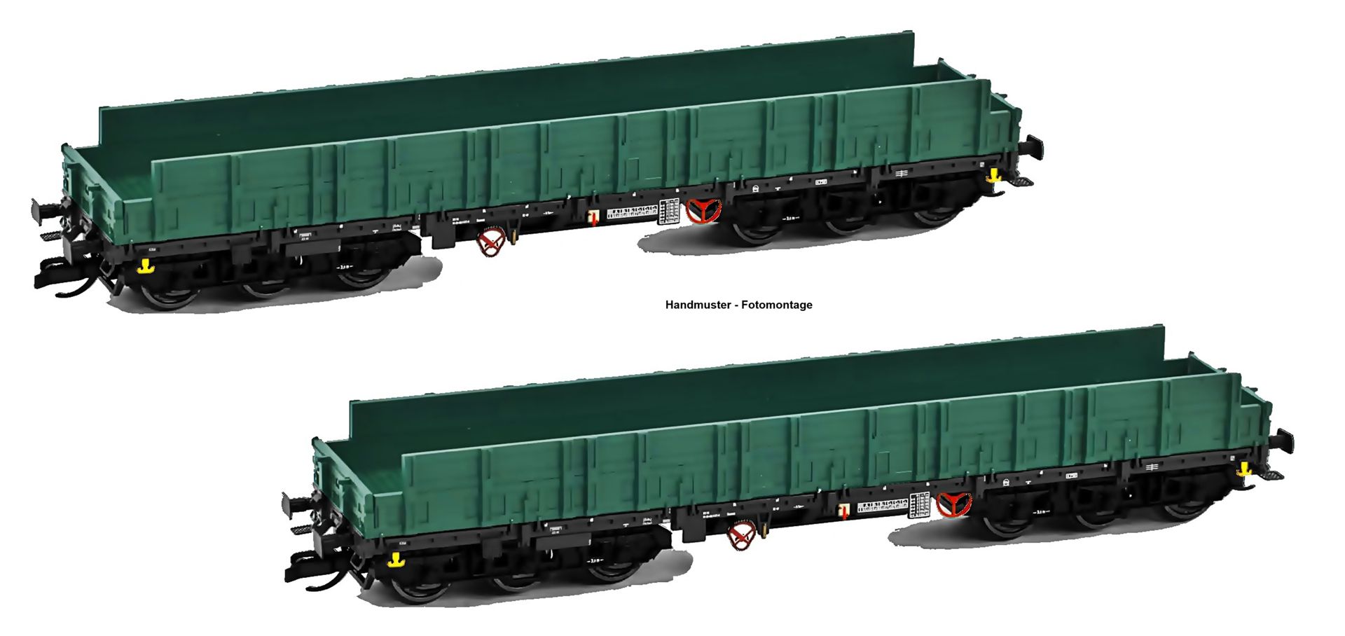 NPE NW 52902 - 2er Set Schwerlastwagen mit hohen Bordwänden als Bahndienstwagen, DR, Ep.IV