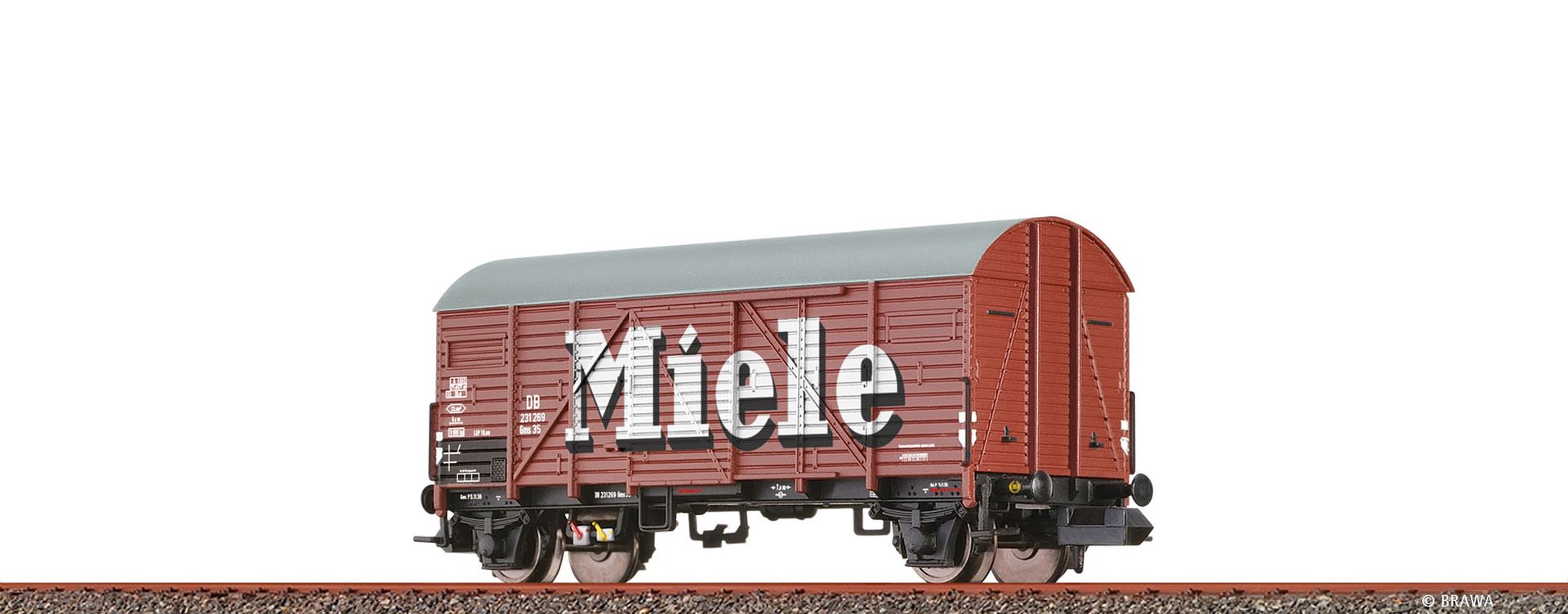 Brawa 67332 - Gedeckter Güterwagen Gms35 'Miele', DB, Ep.III