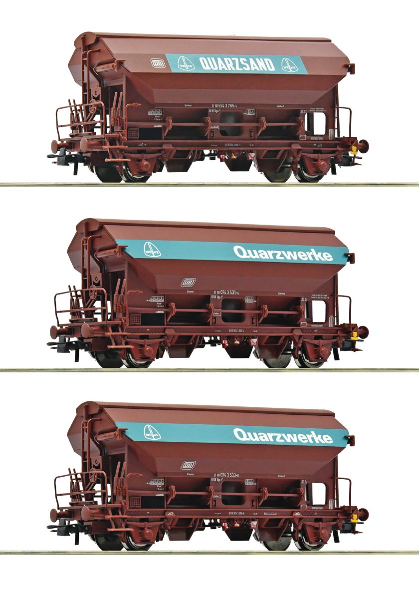 Roco 77052 - 3er Set Schwenkdachwagen Tdgs, DB, Ep.IV 'Quarzwerke'