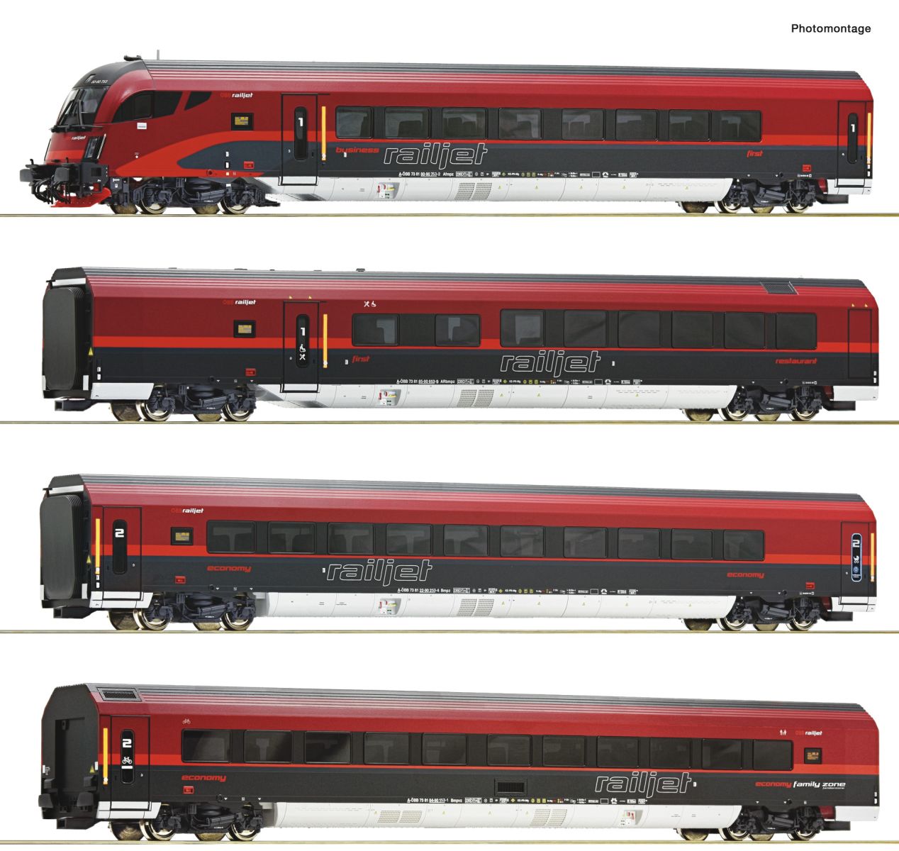 Roco 74039 - 4er Set Personenwagen 'Railjet', ÖBB, Ep.VI, AC-Digital mit Beleuchtung