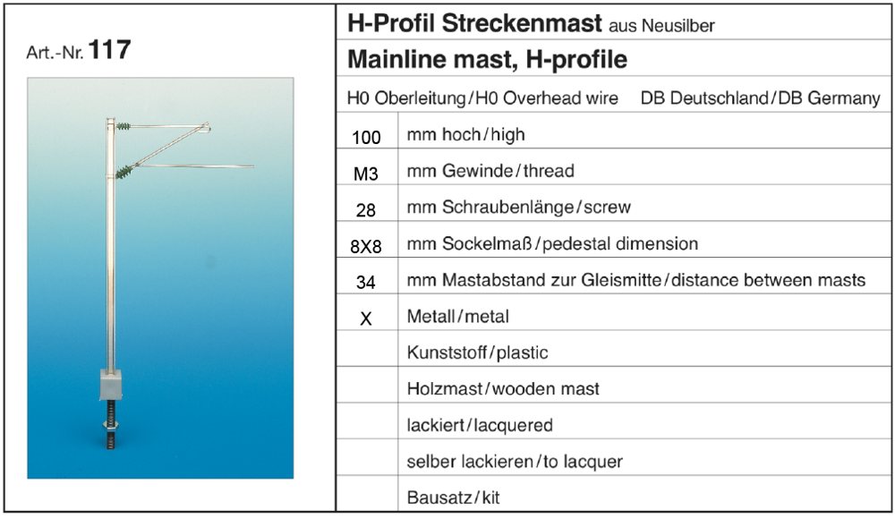 Sommerfeldt 117 - 5 H-Profil-Streckenmasten aus Neusilber
