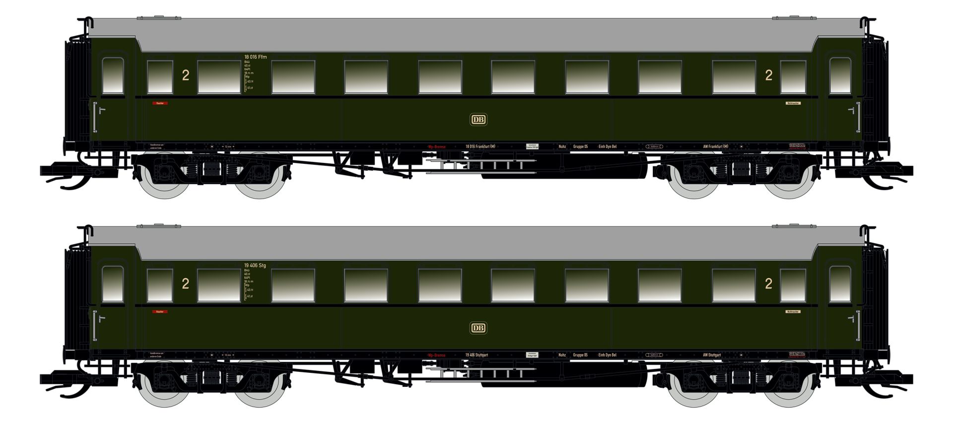 Saxonia 120187 - 2er Set Personenwagen C4üSa07, DB, Ep.III, mit Innenbeleuchtung