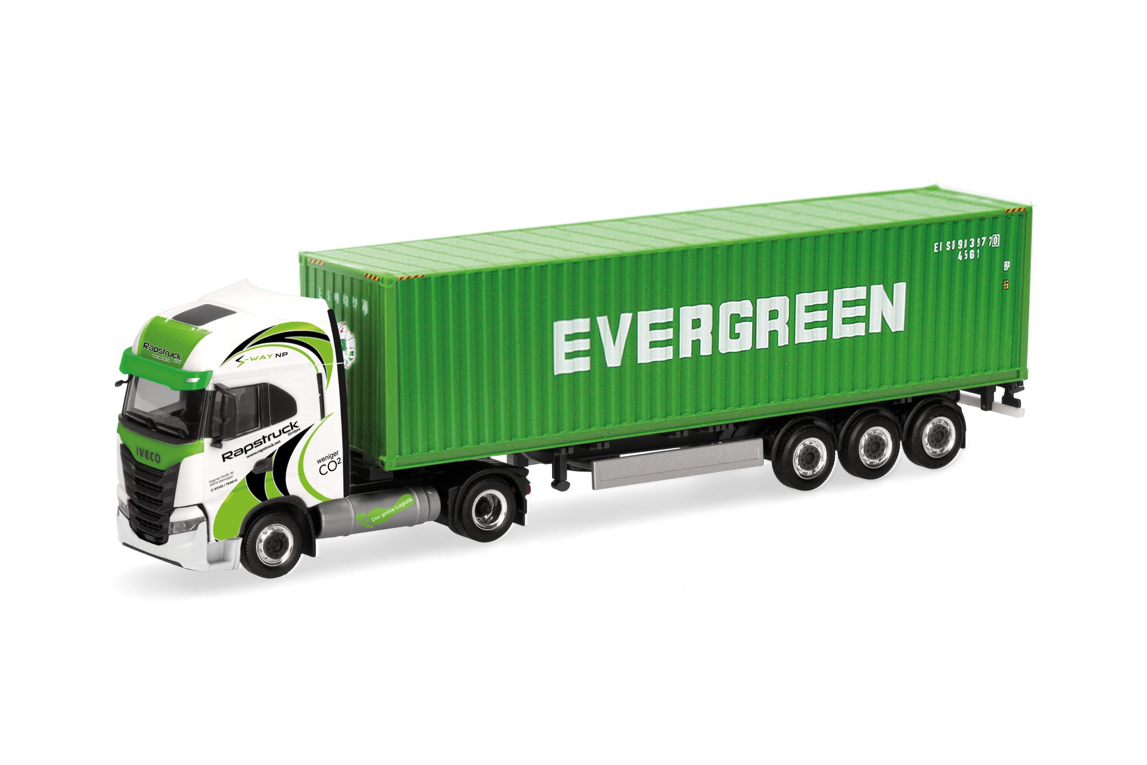 Herpa 319942 - Iveco S-Way LNG 40ft. Container-Sattelzug "Rapstrucks / Evergreen"