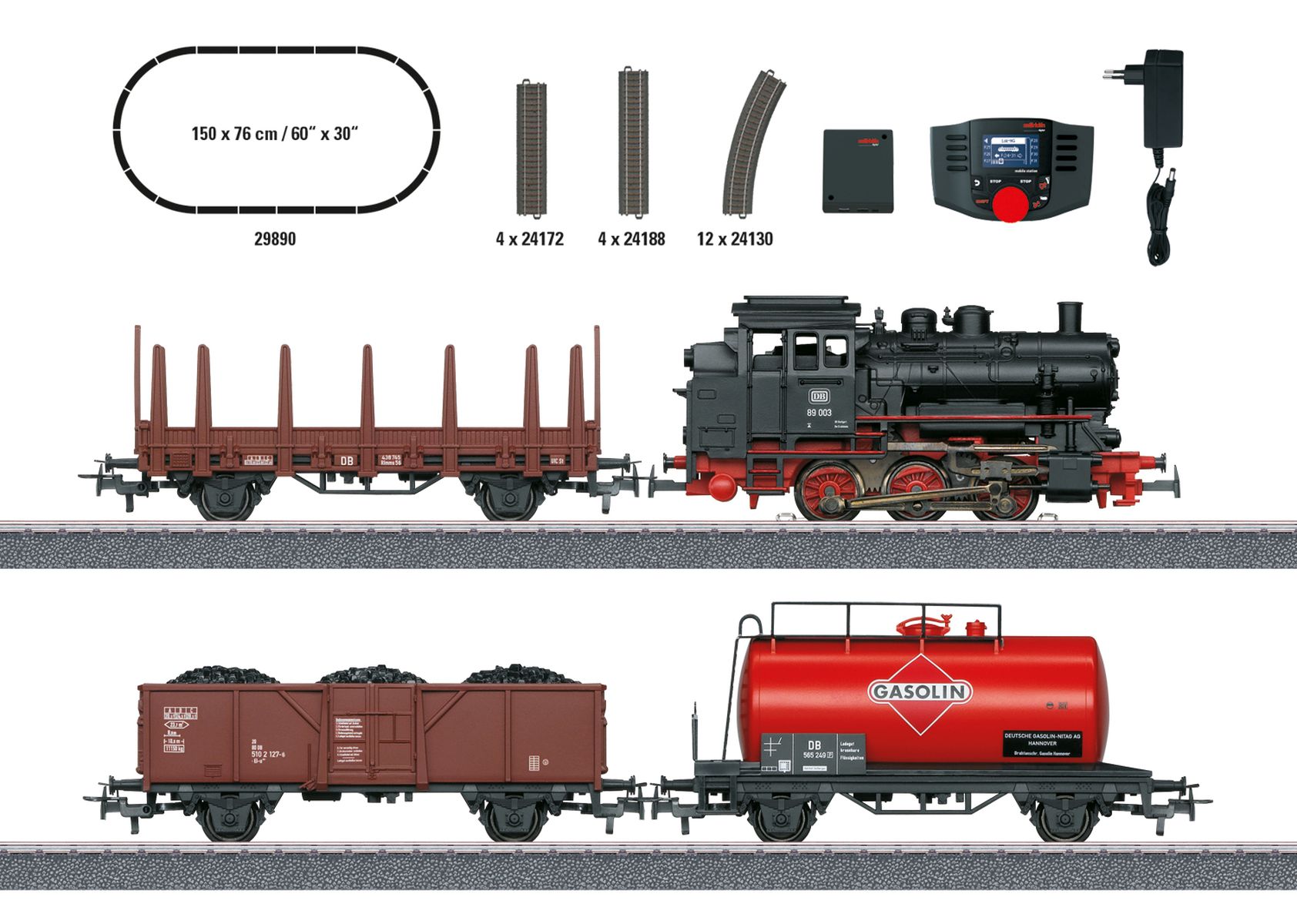 Märklin 29890 - Digitales Startset mit BR 89.0 und Güterzug, DB, Ep.III, MFX-Digital