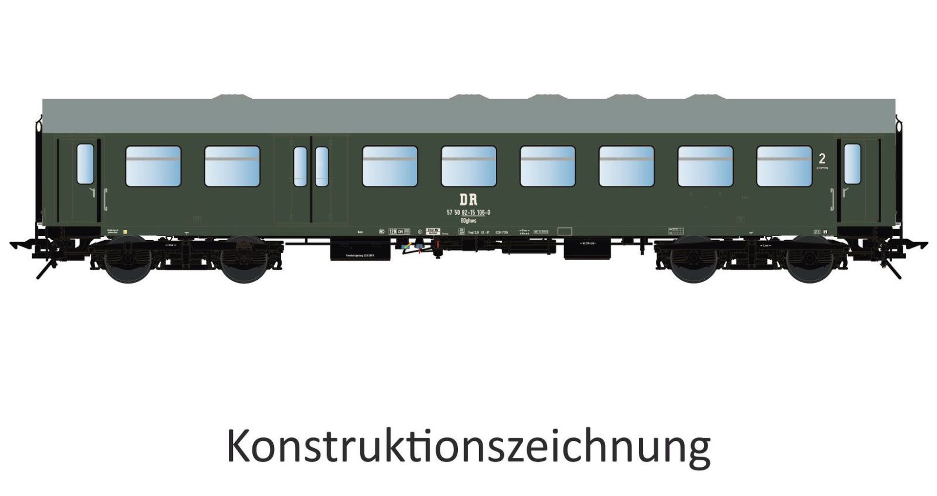 Lenz 41181-02 - Rekowagen mit Gepäckabteil BDghwse, 2. Klasse, DR, Ep.IV, 15 106-0