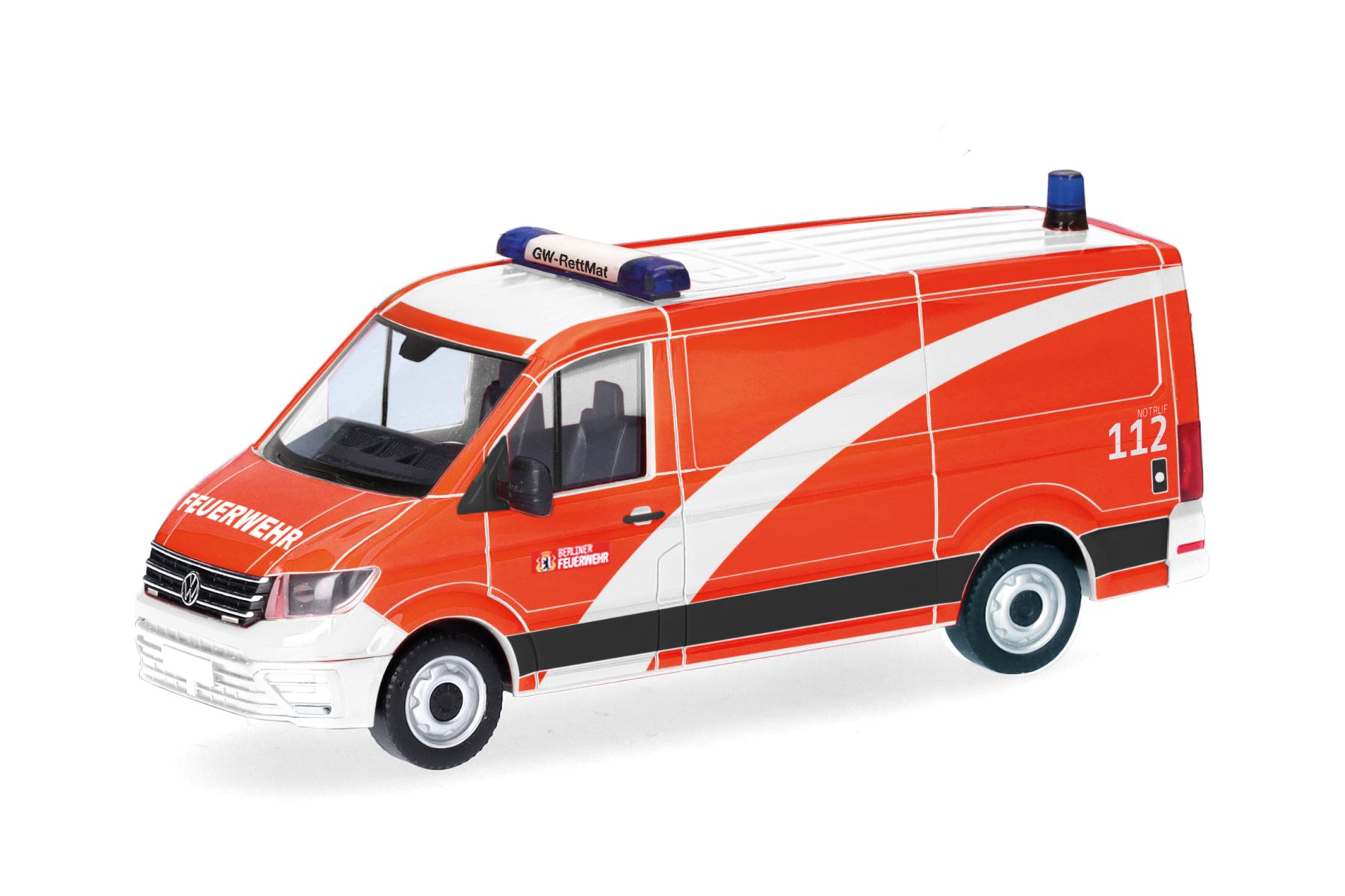 Herpa 098267 - Volkswagen (VW) Crafter Kasten Flachdach "Berliner Feuerwehr/GW-RettMat"