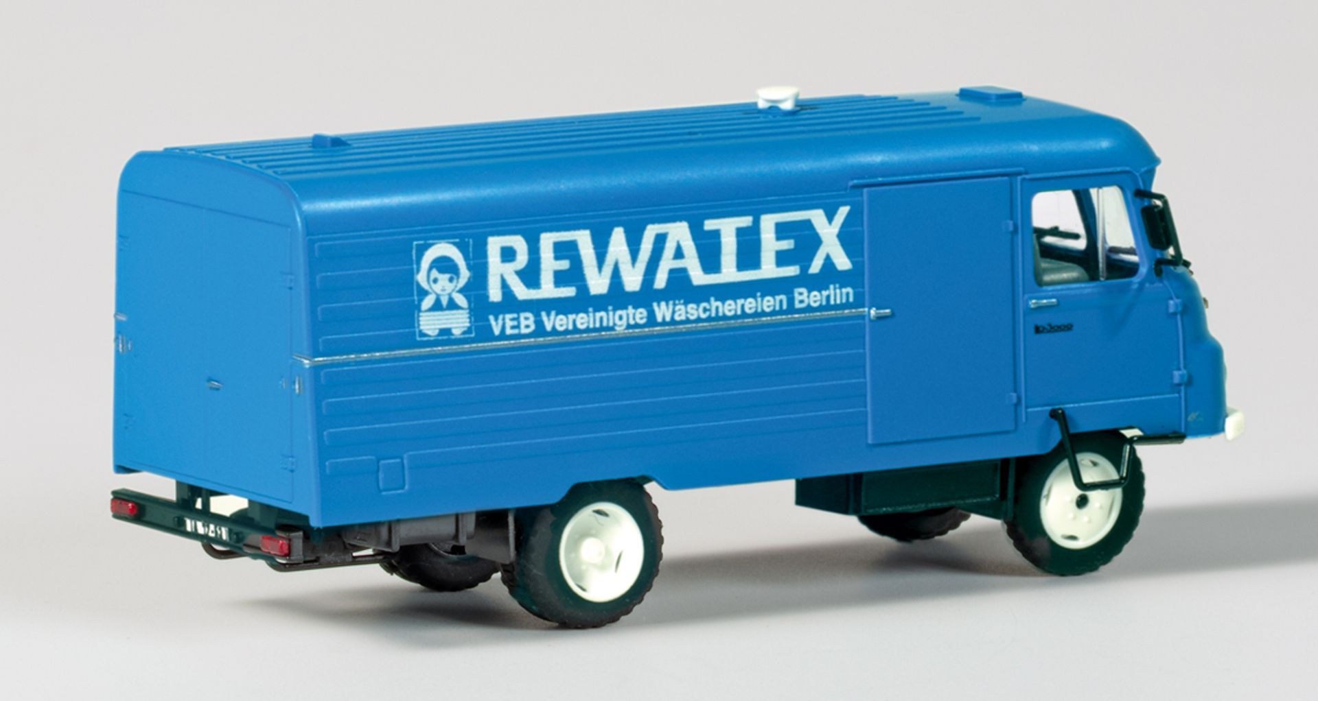 mini-car 66049 - Robur LD 3000 Kastenwagen, blau 'REWATEX', Bausatz