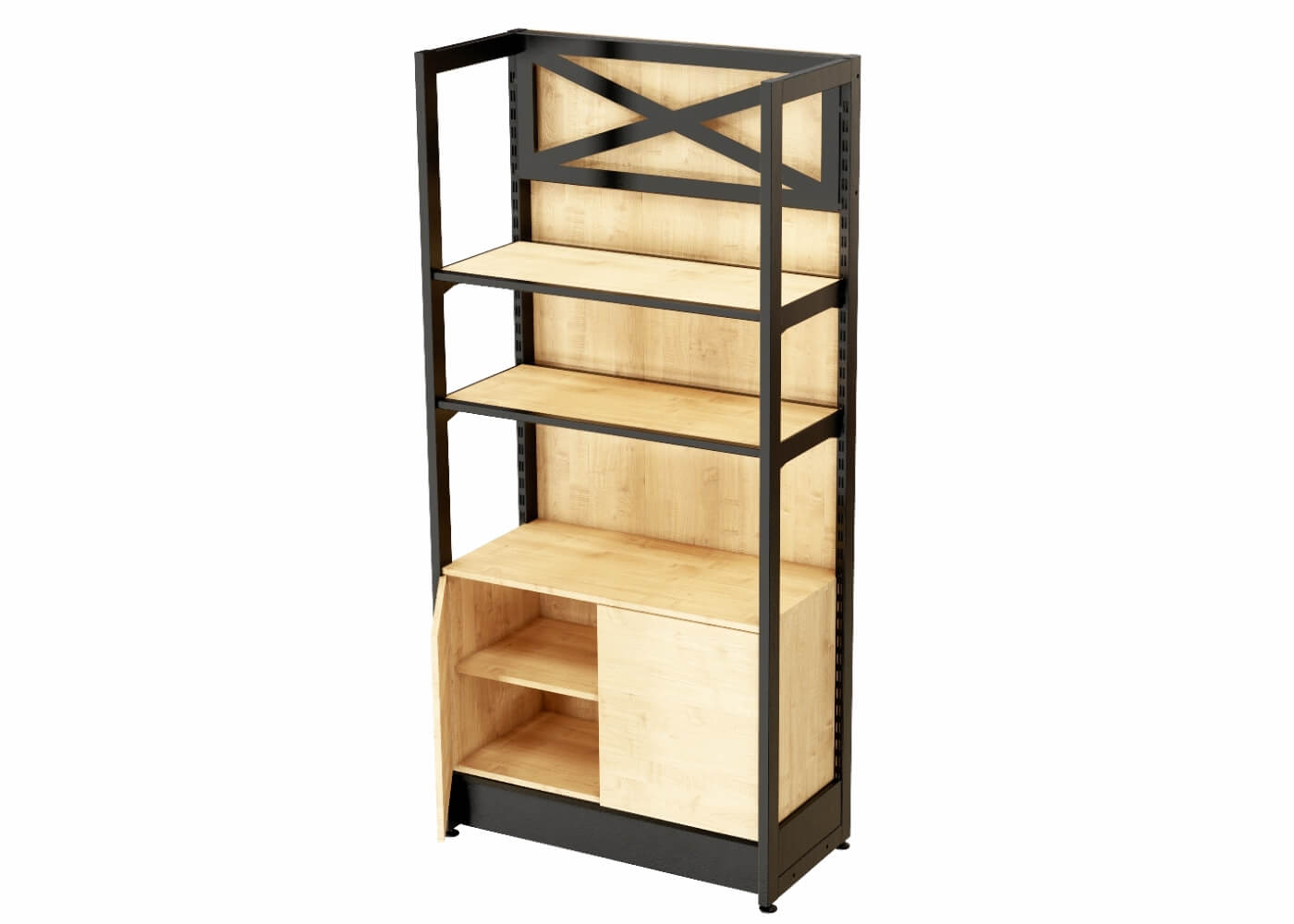 Unterschrank Höhe 60cm für Ladenbau Regalsystem X. Beispiel mit Einlegeboden