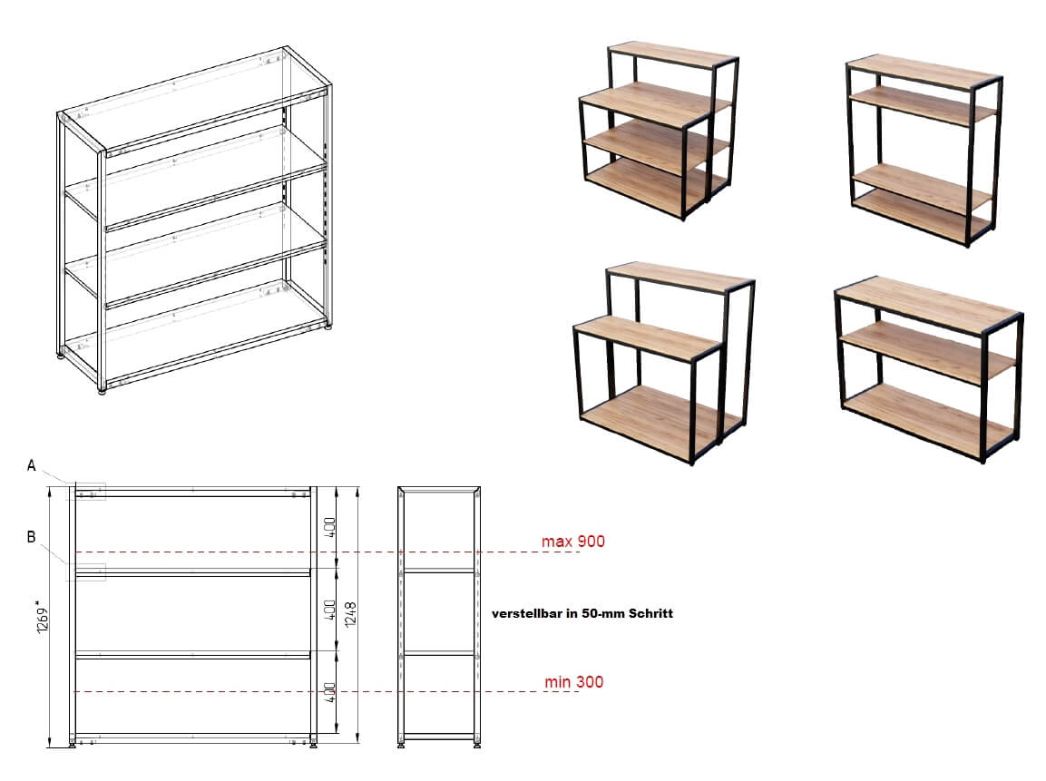 Präsentationsregal Höhe125cm Deko10 oder 12