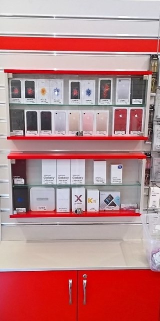 Hängevitrine für Lamellenwand Chilli-Hellgrau. Beispiel