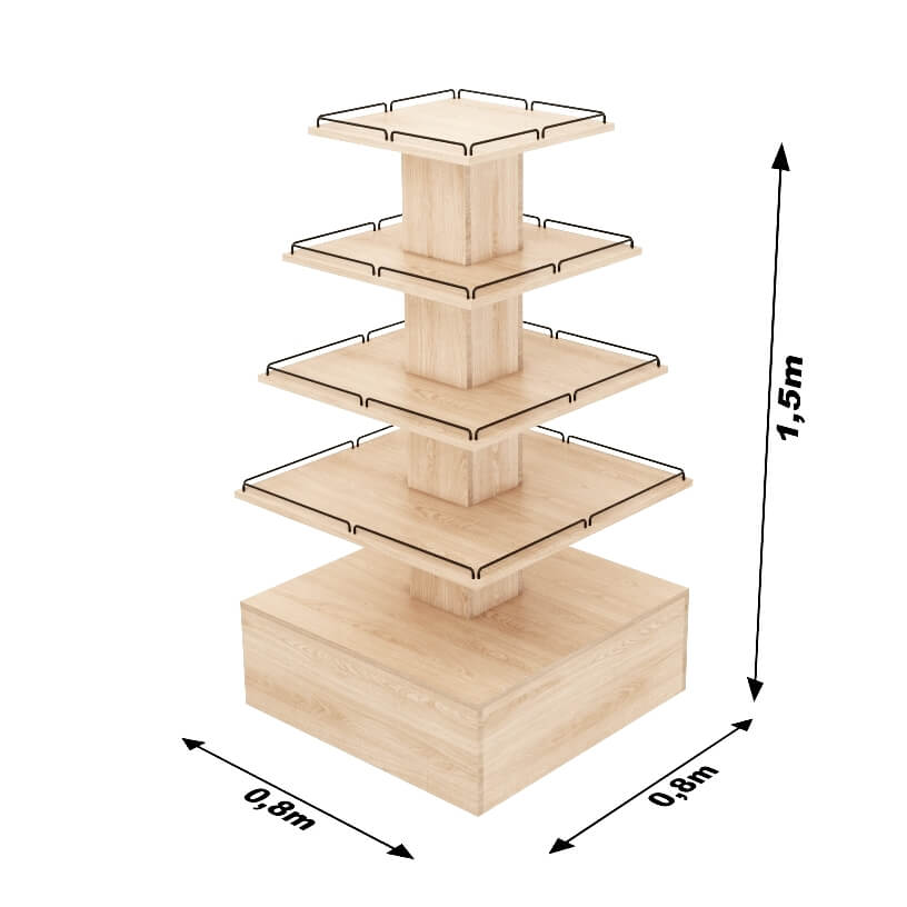 Pyramidentisch rollbar,  Verkaufspyramide für Warenpräsentation Holz Abmessungen
