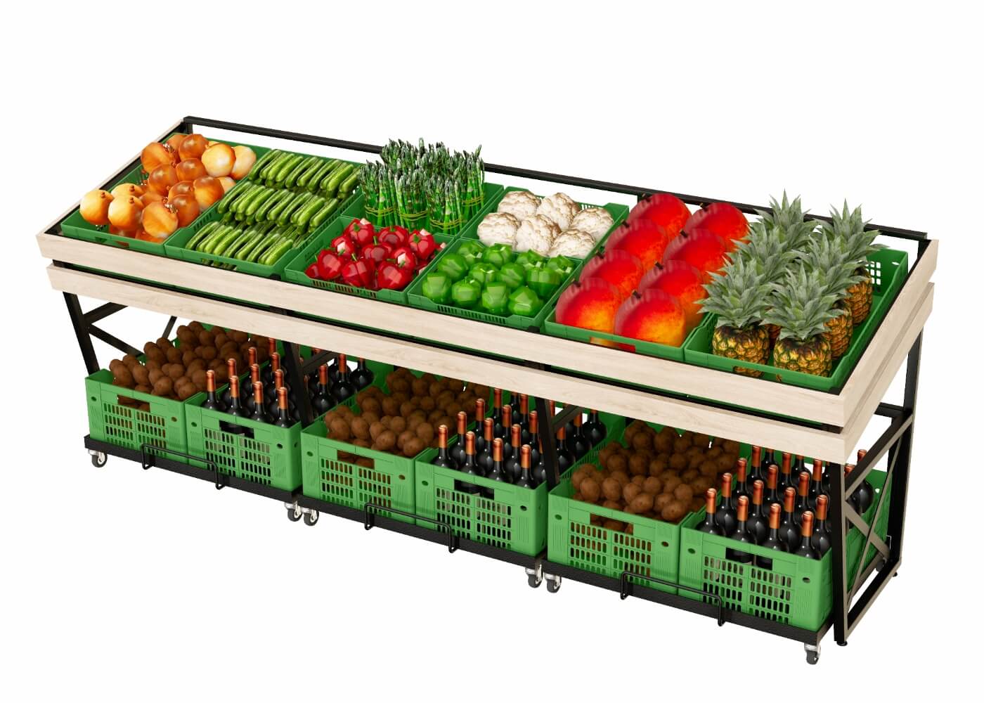 Gemüseregal X-Cameleon 3- Sektion mit Mini-Lade und Kisten