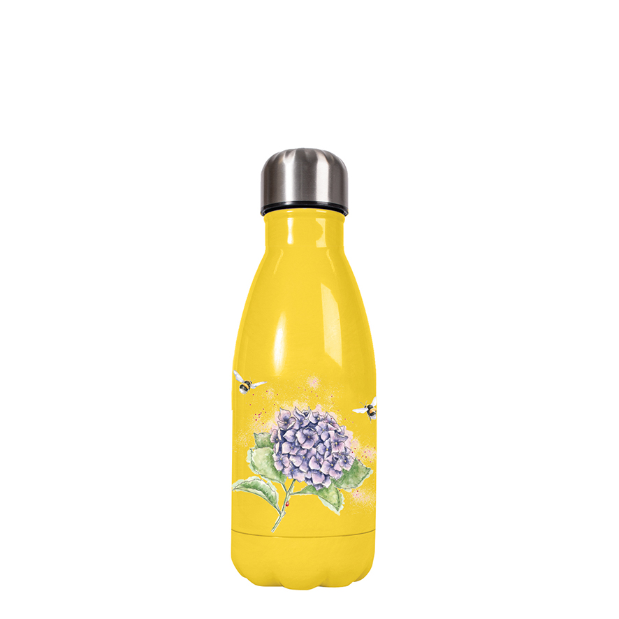 Wrendale kleine Trinkflasche in Geschenkverpackung, Motiv Hummel und Hortensie, gelb, 260ml