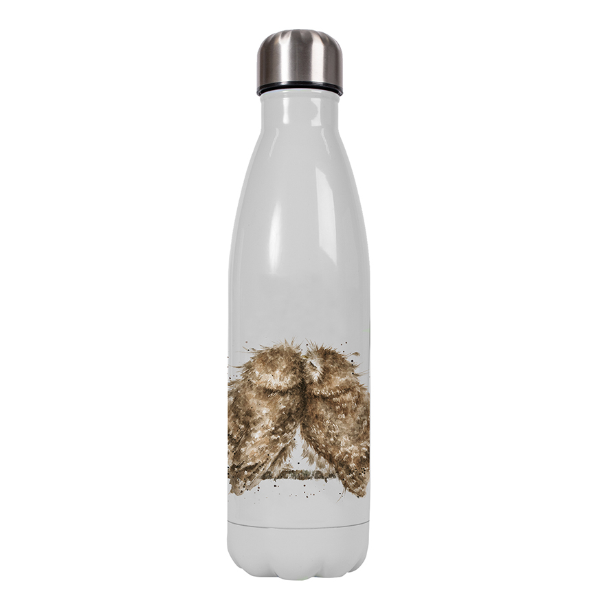 Wrendale Trinkflasche in Geschenkverpackung, Motiv Eule, Farbe Grau, 500 ml