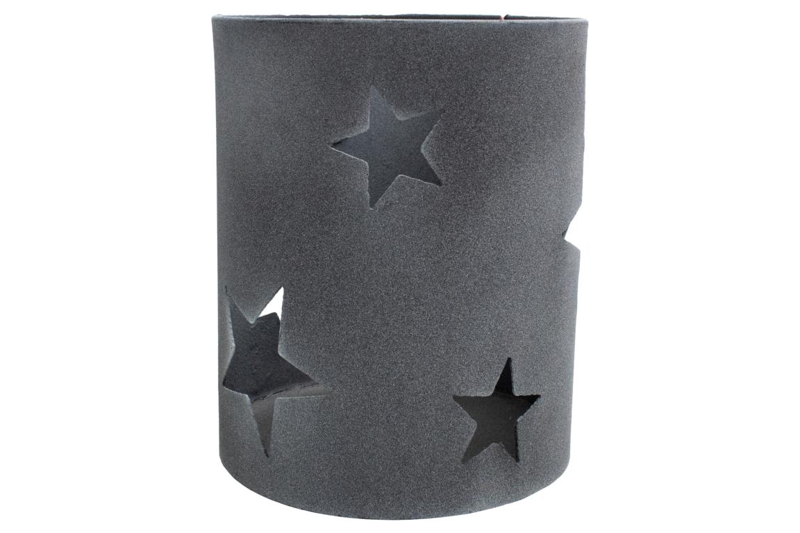 Lichtertonne mit Sternenausstanzungen zum Stellen, aus Metall (silber), dreifach lackiert, H21 Ø17 cm