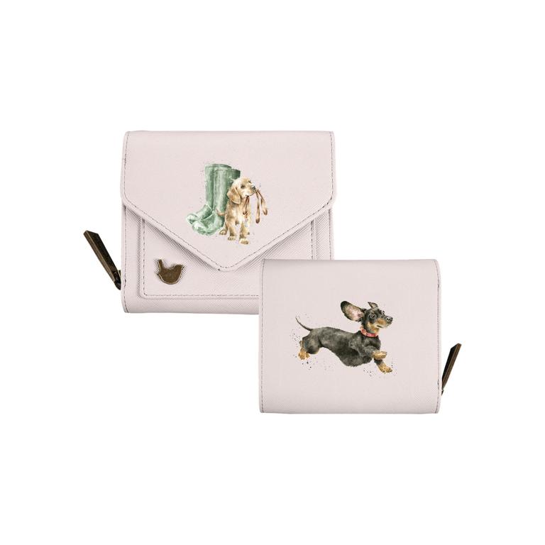 Wrendale Geldbörse klein, mit Druckknopf und Reißverschluss, Motiv Hund, grau, 11x9x3cm