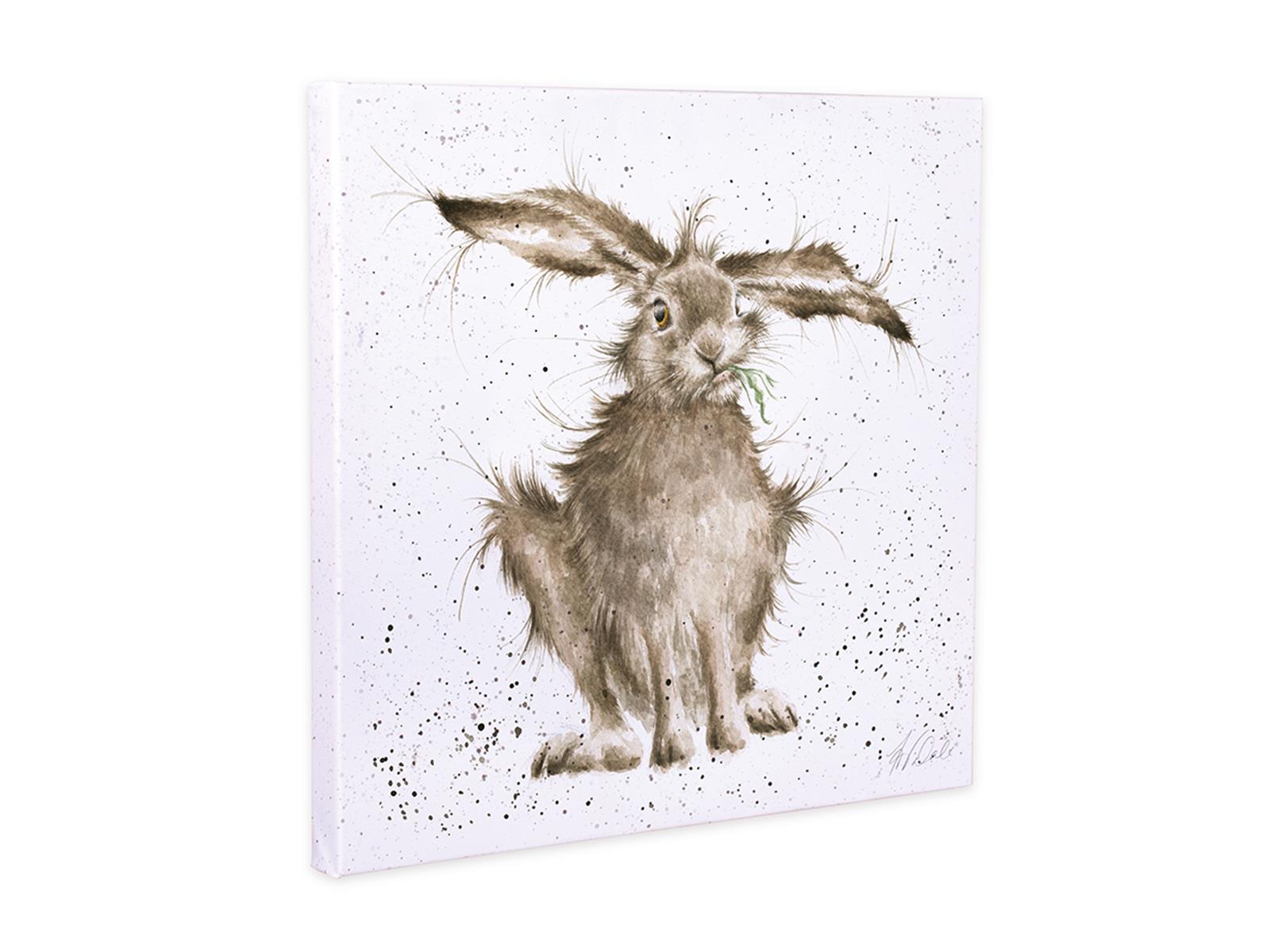 Wrendale Leinwand medium, Aufdruck Hase isst Gras,  "Hare-Brained", 50x50 cm