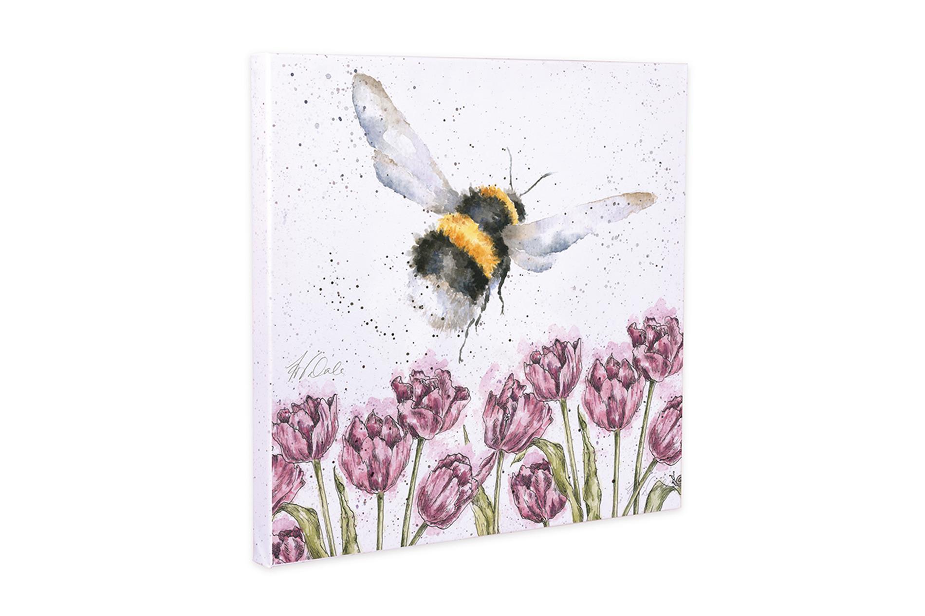 Wrendale Leinwand medium, Aufdruck Hummel & Blumen, " Flight of the Bumblebee",  50x50cm