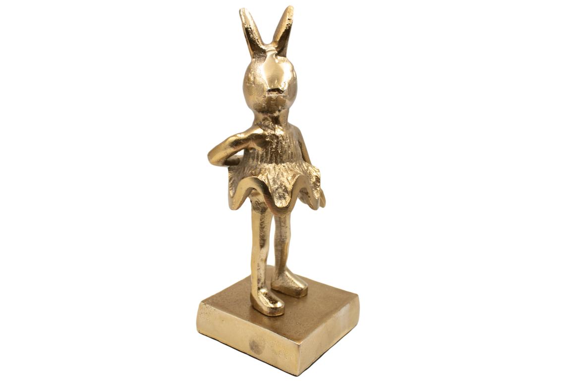 Hase mit Rock, stehend auf Bodenplatte, gold/bronze, H26 cm