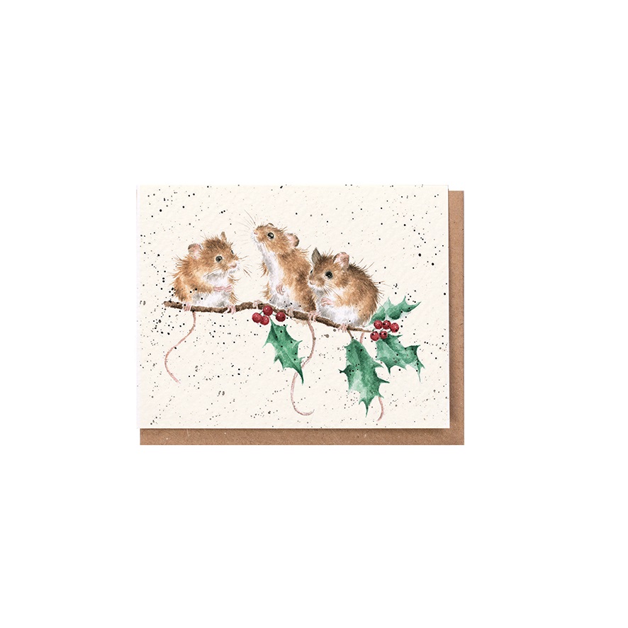 Wrendale Mini-Weihnachtskarte mit Umschlag, Motiv drei Mäuse "Christmas Mice"