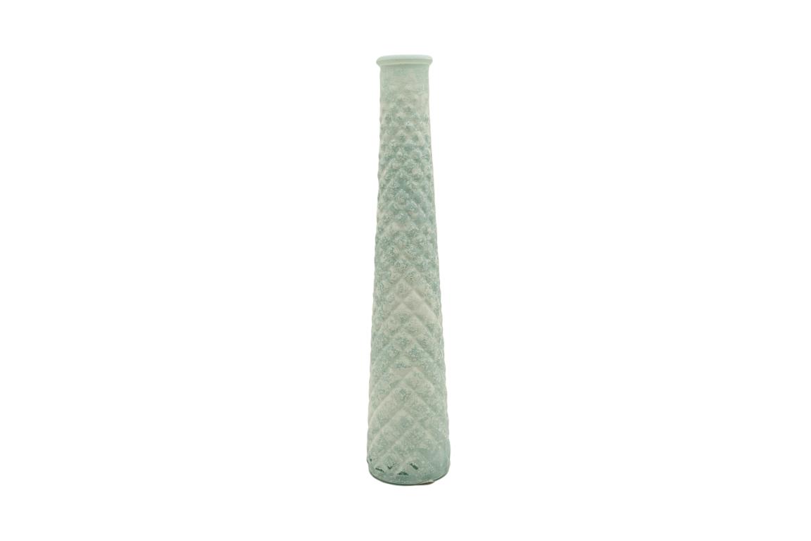 Glasvase aus recyceltem Glas konische Form, Rautenmuster weiß graur Kalkoptik,6,5x6,5x31,5 cm