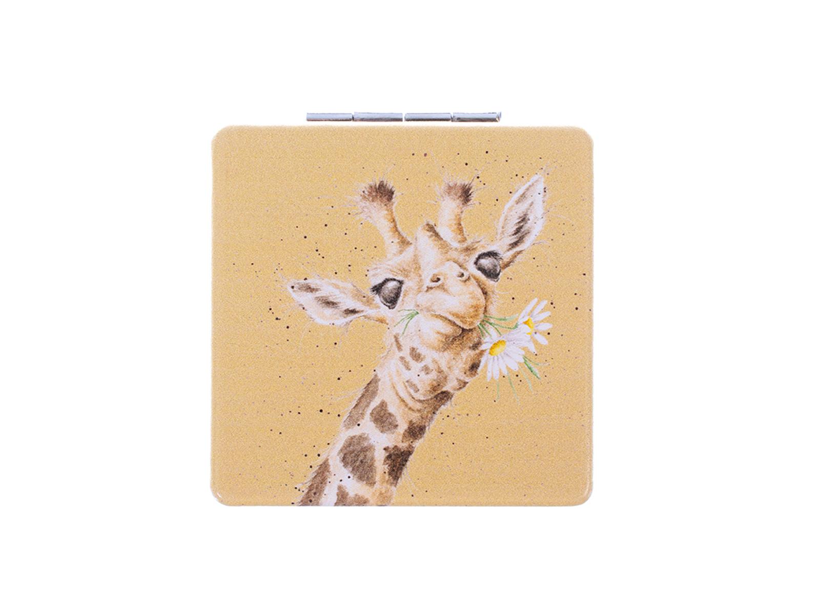 Wrendale Taschenspiegel zum klappen in Geschenkschachtel, Motiv Giraffe, gelb, 7x7cm