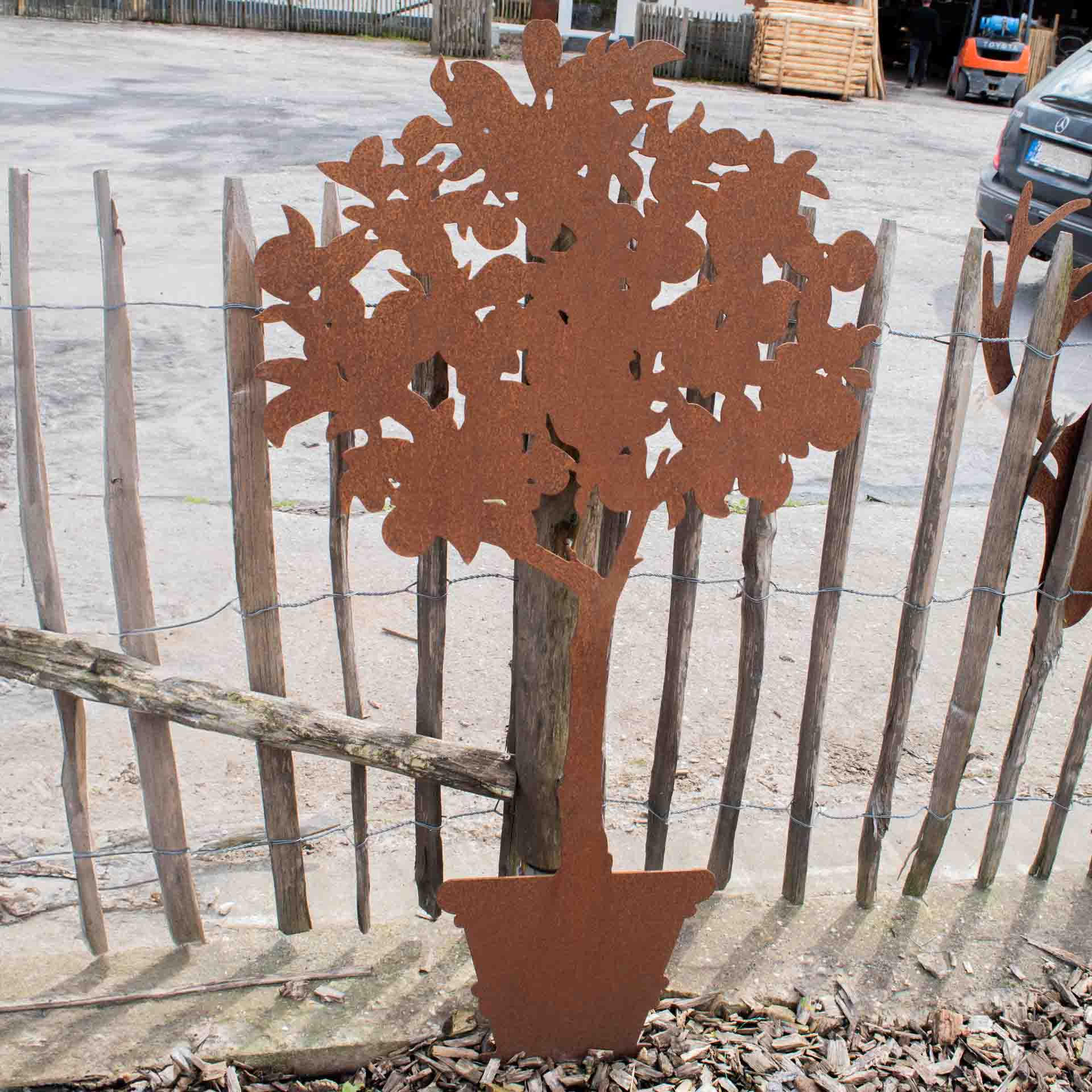 Mandarinenbaum im Topf, für Stab, Edelrost, Rost, 123x67 cm