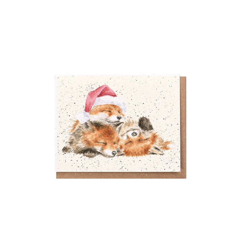 Wrendale Mini-Weihnachtskarte mit Umschlag, Motiv drei junge Füchse "Night Before Christmas"