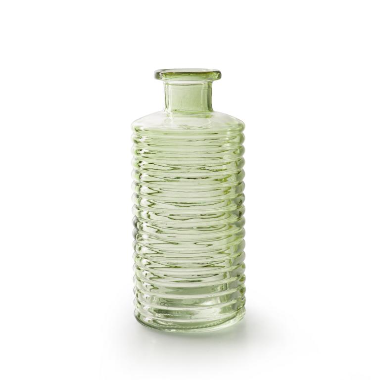 Flaschenvase, Flaschengrün, Rillen, Handgefertigt, 21x9cm