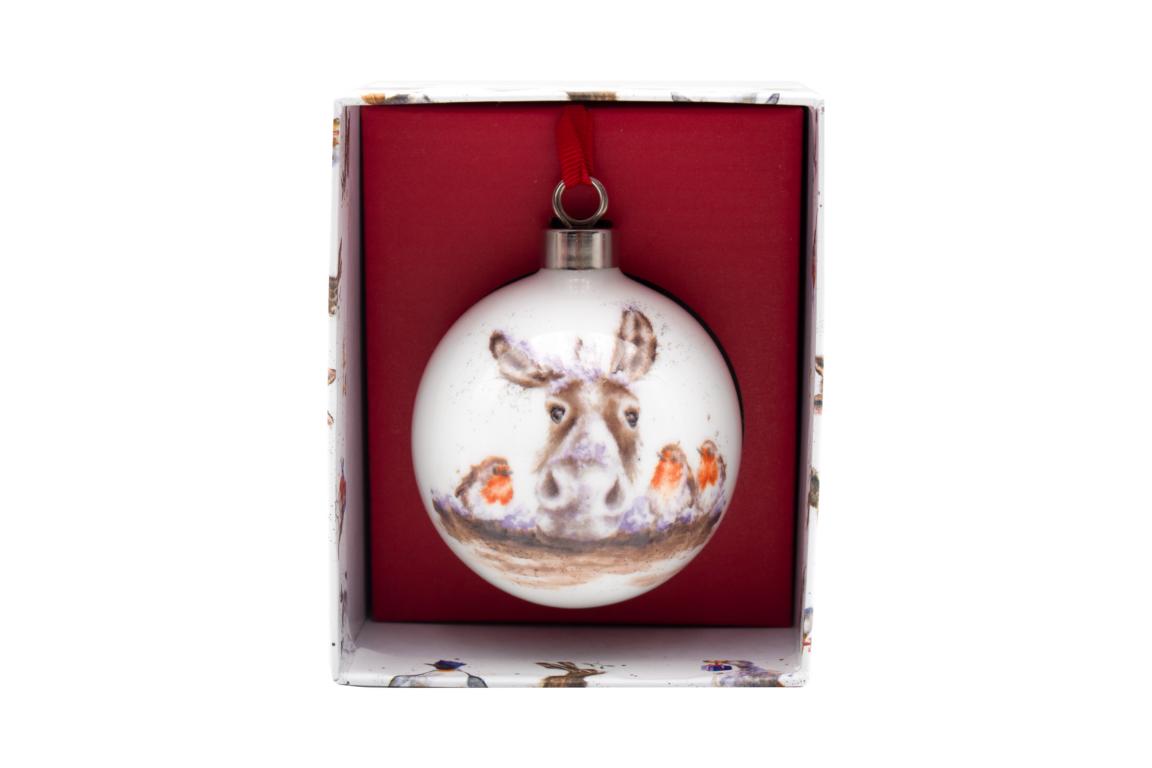 Wrendale Weihnachtskugel "Donkey" Motiv Esel und Rotkehlchen Durchmesser 6,6 cm