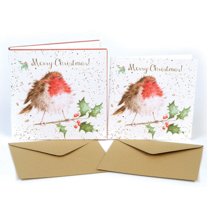 Wrendale Weihnachtskarten Set Merry Christmas, 8 Karten mit Umschlag und Text, 12x12 cm